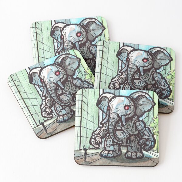 Item preview, Kaiju Elephant Mech Robot - Fantasy Futuristic Urban Cityscape designed and sold by BagChemistry.