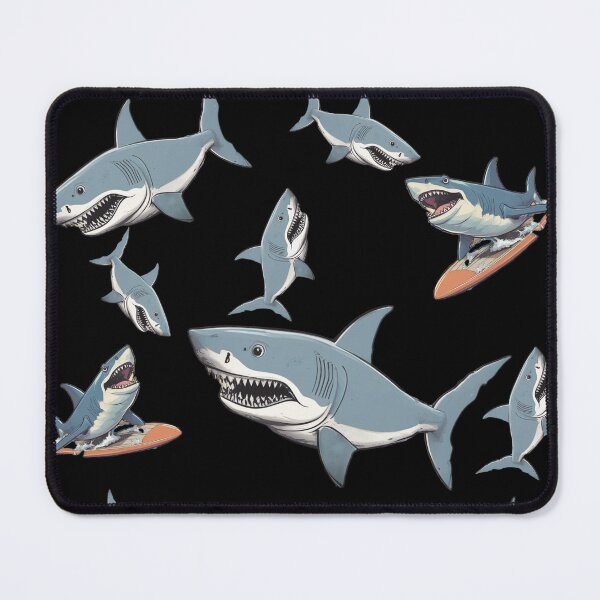 Item preview, Surf Sharks Pattern - Great White Sharks swimming and surfing designed and sold by SmileThreads.