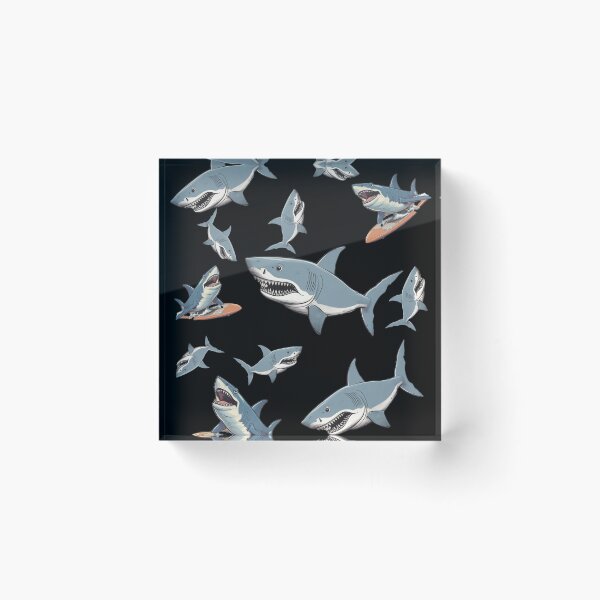 Item preview, Surf Sharks Pattern - Great White Sharks swimming and surfing designed and sold by SmileThreads.
