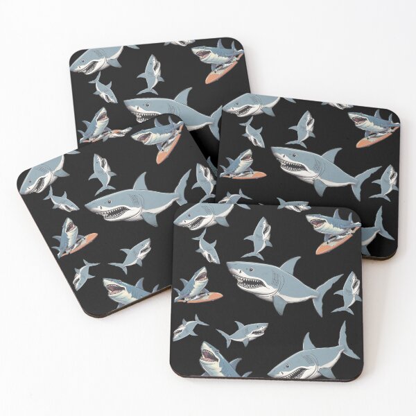 Item preview, Surf Sharks Pattern - Great White Sharks swimming and surfing designed and sold by SmileThreads.