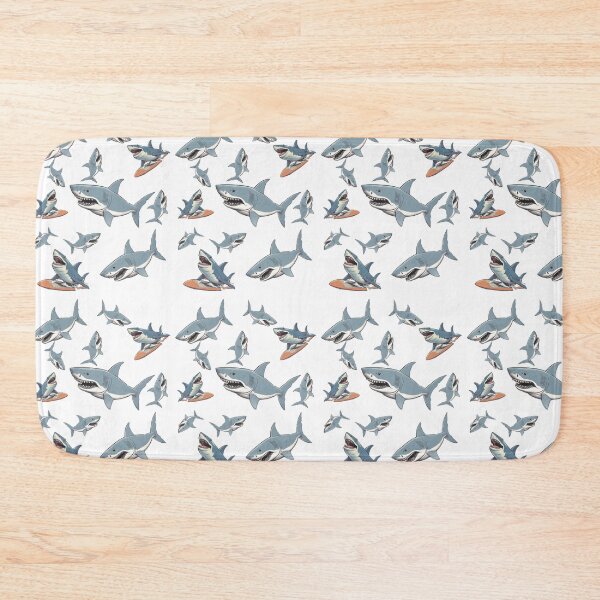 Item preview, Surf Sharks Pattern - Great White Sharks swimming and surfing designed and sold by SmileThreads.