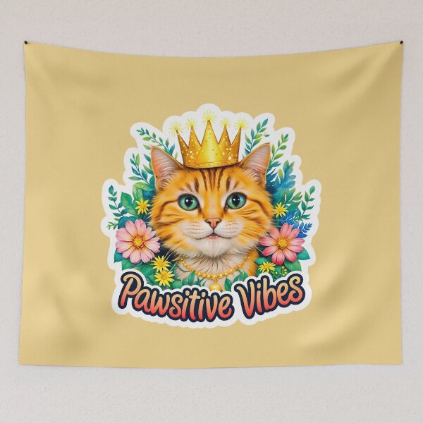Item preview, Pawsitive Vibes Cute Cat Quote With Flowers designed and sold by TheArtOfPat.