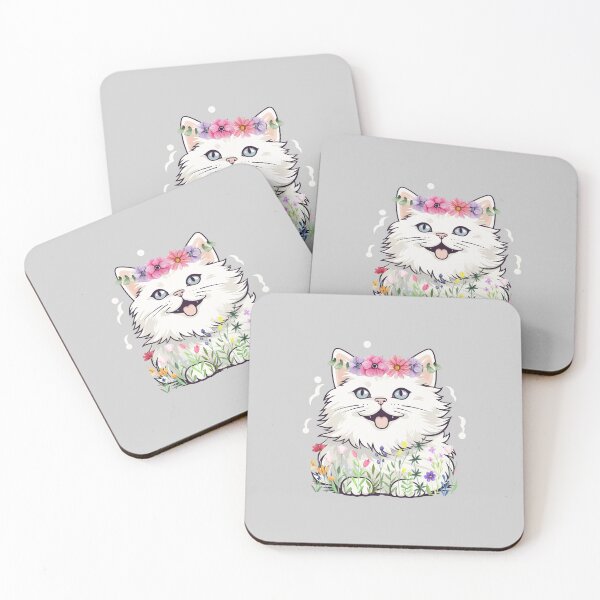 Item preview, very white cat and flowers colorful  designed and sold by mando24895.