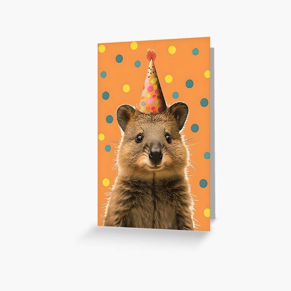 Aperçu de l'œuvre Conception de fête d'anniversaire adorable de Quokka - Art animalier mignon et joyeux créée et vendue par TringTringCards.