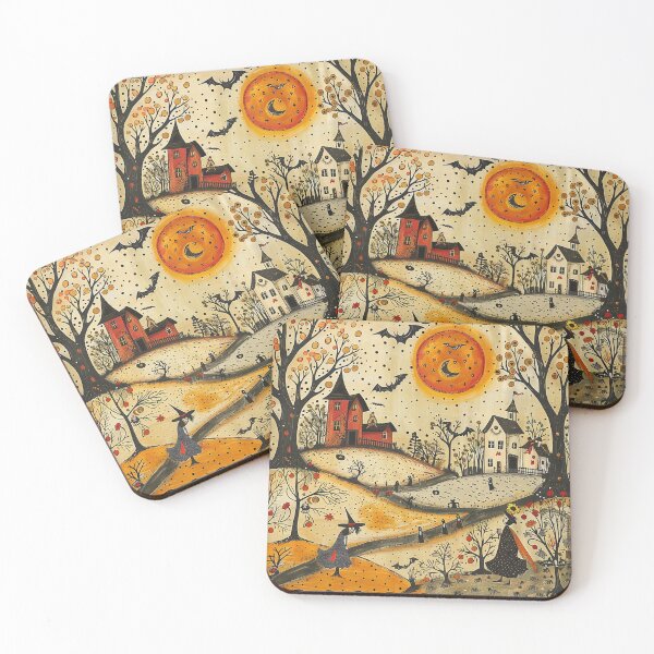 Item preview, Haunted Forest, Halloween Folk Art Design, Bats and Witches  designed and sold by Neika Shimm Designs.