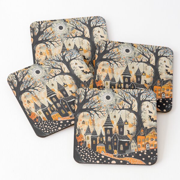 Item preview, Folk Art Spooky Halloween Haunted Village designed and sold by Neika Shimm Designs.