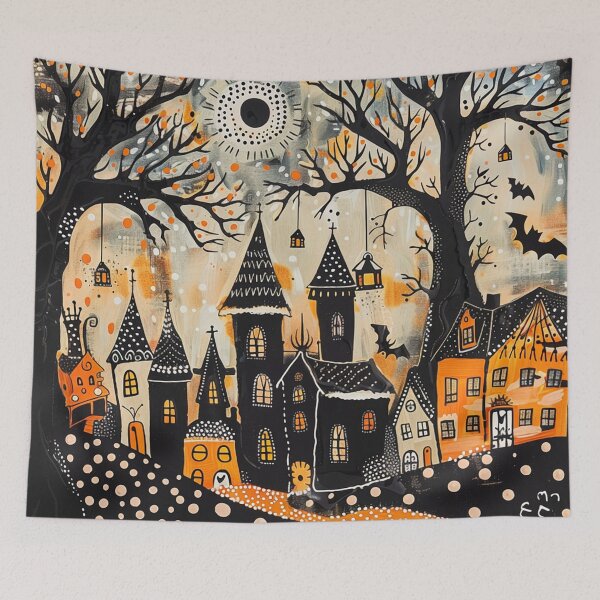 Item preview, Folk Art Spooky Halloween Haunted Village designed and sold by Neika Shimm Designs.