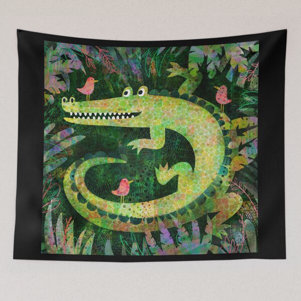 Item preview, Alligator with pink birds - cute jungle design by Cecca Designs designed and sold by Cecca-Designs.