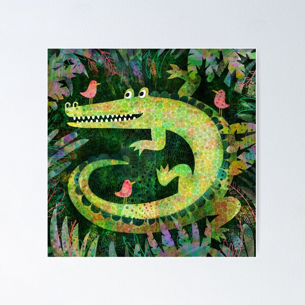 Item preview, Alligator with pink birds - cute jungle design by Cecca Designs designed and sold by Cecca-Designs.
