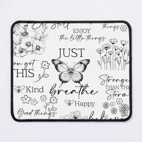 Item preview, Black and white Positive affirmations inspirational sayings with doodle flowers butterfly designed and sold by Inktown.