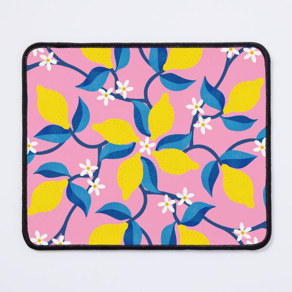 Item preview, Lemons - floral symmetry on pink - summer design with border by Cecca Designs designed and sold by Cecca-Designs.