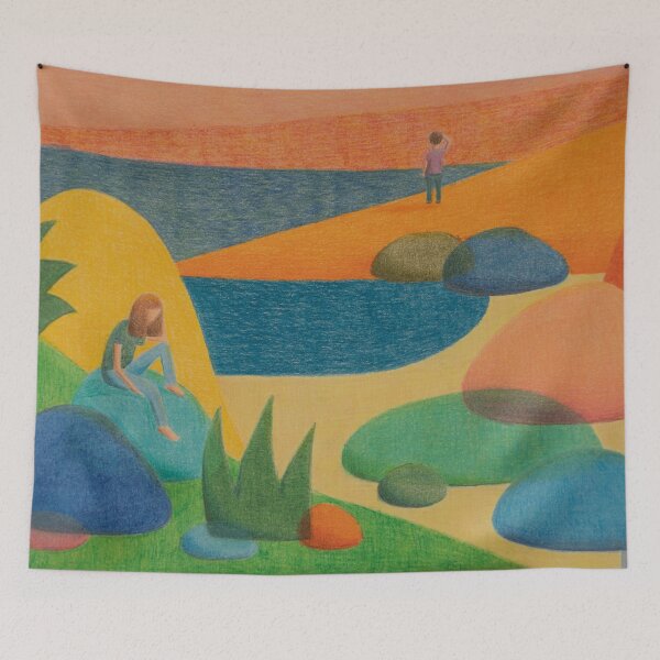 Item preview, Self-absorbed at the Beach - colour pencil drawing  designed and sold by HoneyRenard.