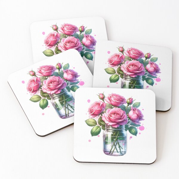 Item preview, Watercolor Pink Roses in Jar designed and sold by Ginngers.