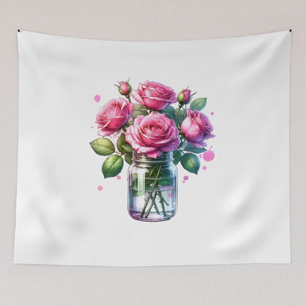 Item preview, Watercolor Pink Roses in Jar designed and sold by Ginngers.