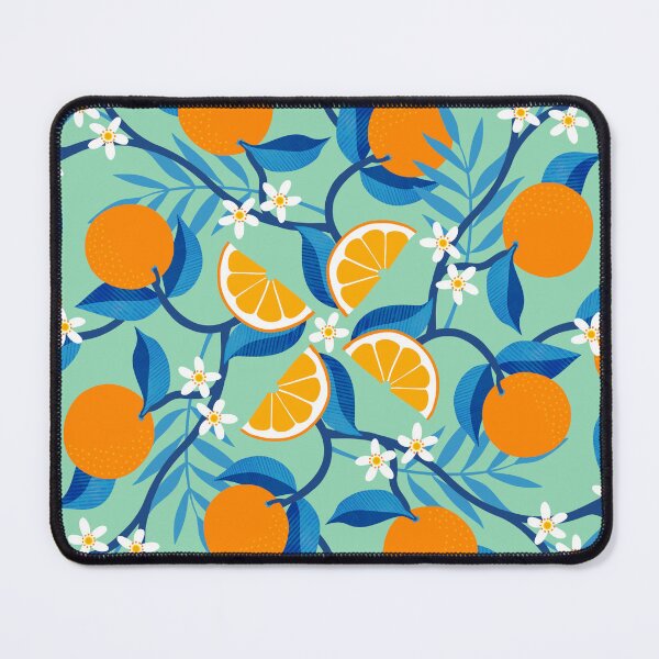 Item preview, Oranges - floral symmetry on mint - summer design with border by Cecca Designs designed and sold by Cecca-Designs.