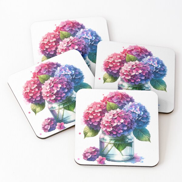 Item preview, Pink and Blue Watercolor Hydrangeas in Jar designed and sold by Ginngers.