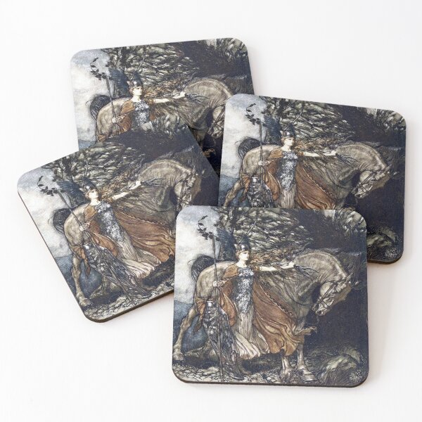 Item preview, Brunhilde with her horse at the mouth of the cave - Rhinegold and the Valkyries by Arthur Rackham designed and sold by forgottenbeauty.