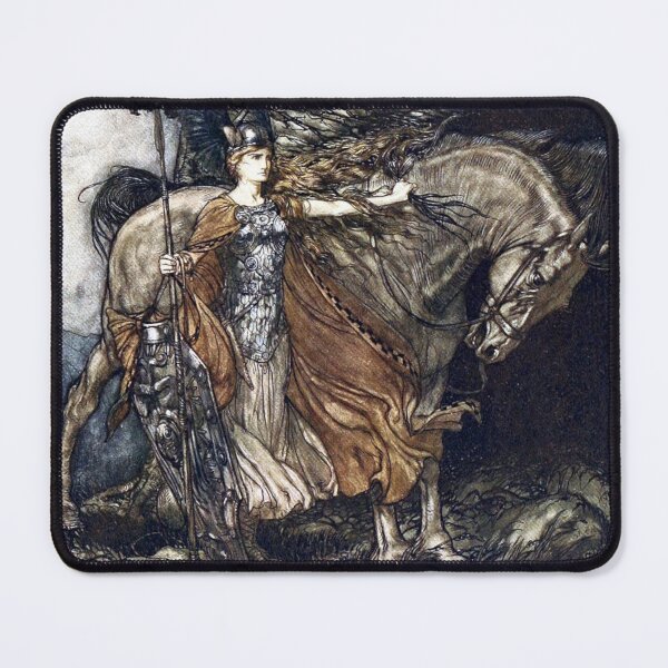 Item preview, Brunhilde with her horse at the mouth of the cave - Rhinegold and the Valkyries by Arthur Rackham designed and sold by forgottenbeauty.