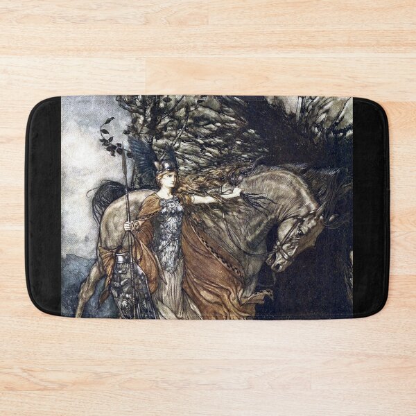 Item preview, Brunhilde with her horse at the mouth of the cave - Rhinegold and the Valkyries by Arthur Rackham designed and sold by forgottenbeauty.