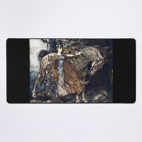Item preview, Brunhilde with her horse at the mouth of the cave - Rhinegold and the Valkyries by Arthur Rackham designed and sold by forgottenbeauty.