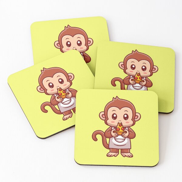 Item preview, Cute Monkey Chef Eating Pizza Cartoon Vector Icon designed and sold by hjian8219.