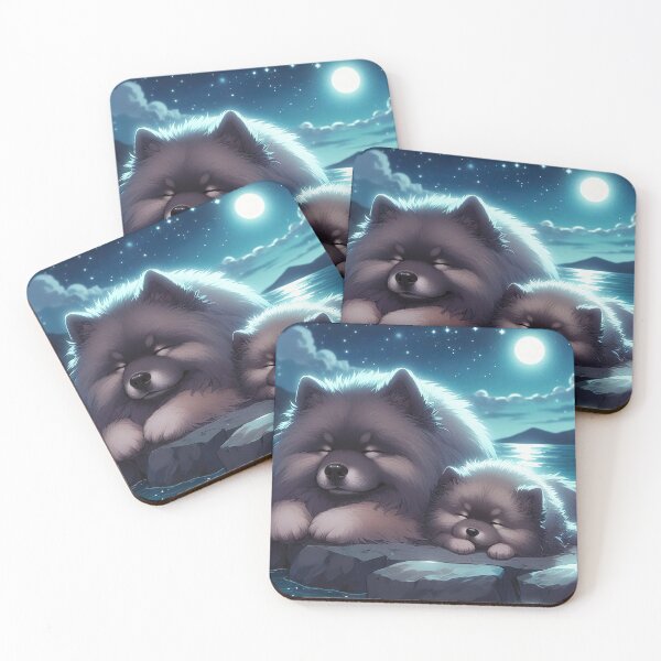 Item preview, Moonlit Keeshonds - Peaceful Night Scene with Adult and Puppy by Mountain Lake designed and sold by Woof-n-Wear.