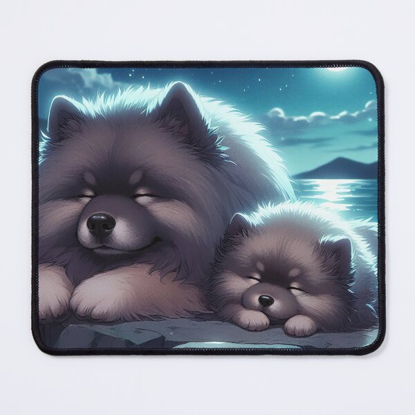 Item preview, Moonlit Keeshonds - Peaceful Night Scene with Adult and Puppy by Mountain Lake designed and sold by Woof-n-Wear.