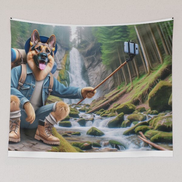 Item preview, German Shepherd Social Media Celebrity on a Hike while taking a Selfie designed and sold by TheDogOnIt.