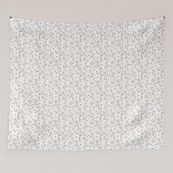Item preview, Seamless pattern with cotton flowers, twigs with seeds and dots, color illustration designed and sold by Karyna Hordetska.
