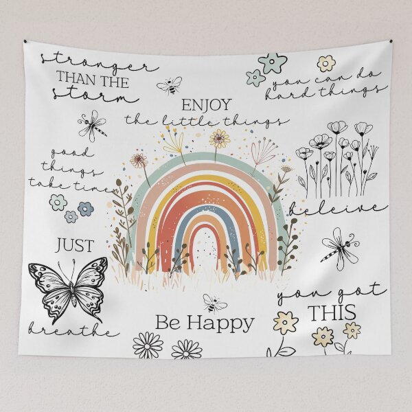 Item preview, Positive affirmations inspirational sayings with boho rainbow doodle flowers designed and sold by Inktown.