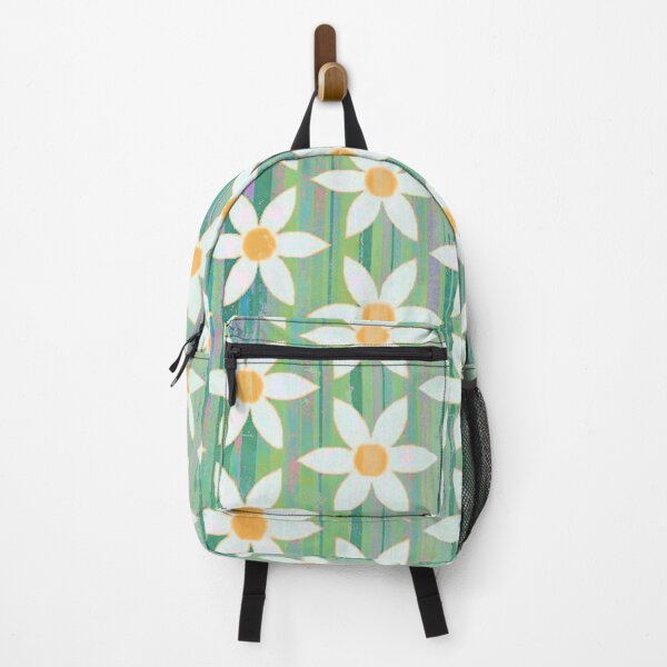 Item preview, Bold White Daisies on Boho Stripes Green Blue Pink designed and sold by LaurenWDesigns.