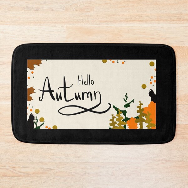 Item preview, Horizontal autumn card with black cats, bright trees and the inscription: "Hello Autumn!", color illustration designed and sold by Karyna Hordetska.