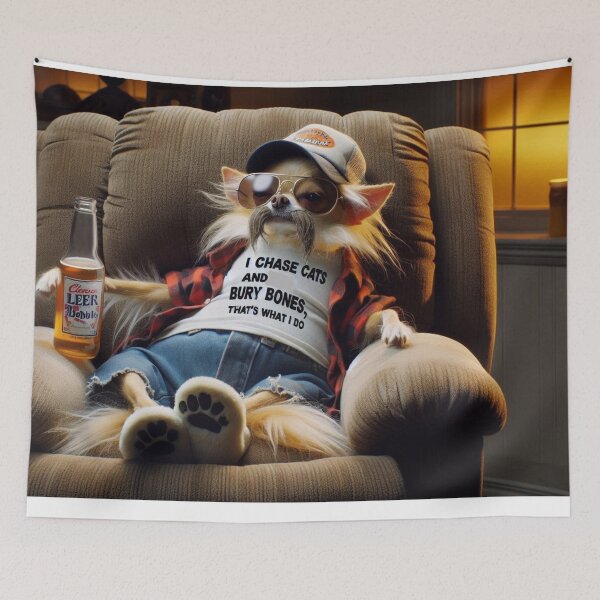 Item preview, Chihuahua Relaxing in a Recliner Drinking a Beer designed and sold by TheDogOnIt.