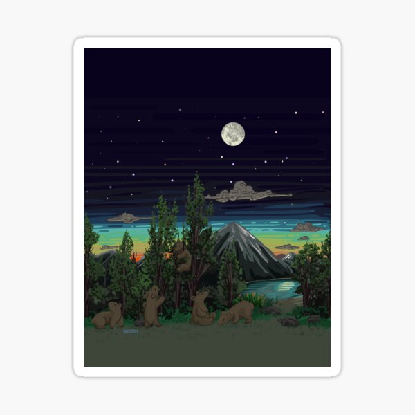 Bears at Night in the Woods-repeating horizontal  Sticker
