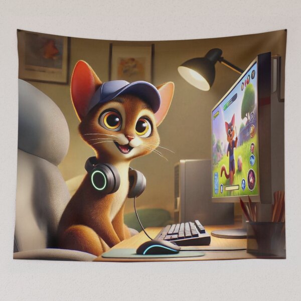 Item preview, Gamer Abyssinian Cat designed and sold by Sillytoe.