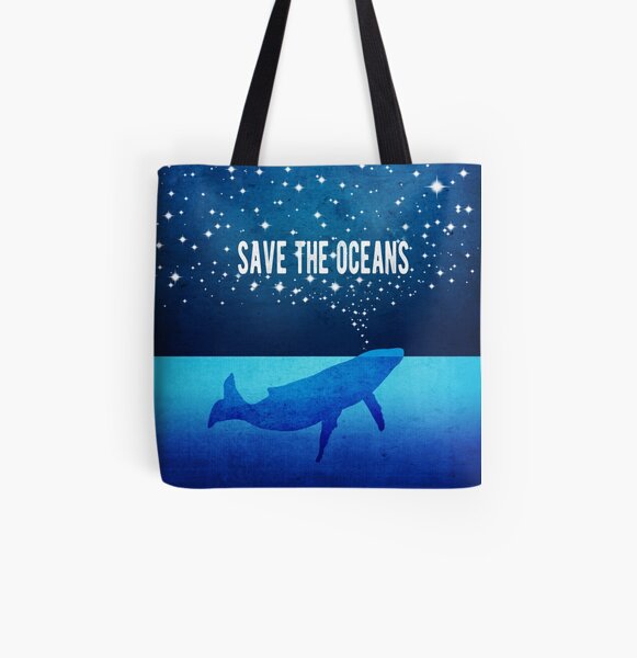 Save the Oceans - Star Spouting Whale All Over Print Tote Bag