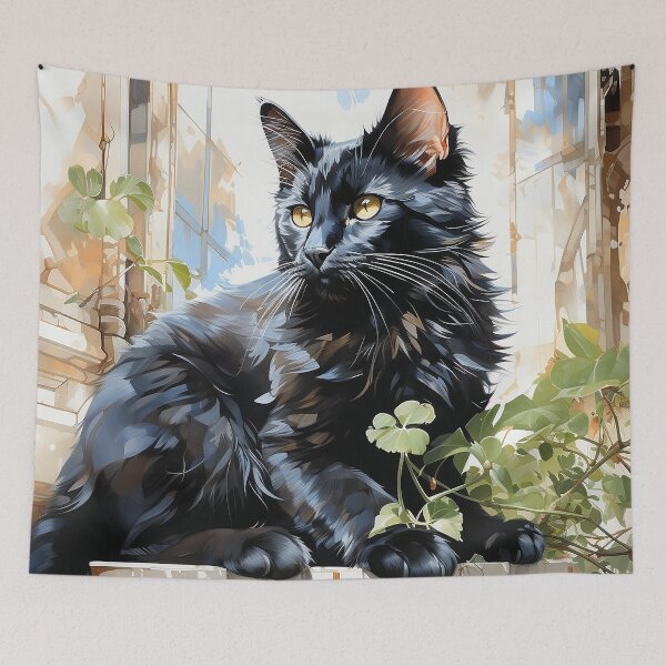 Item preview, Sunny Sill - A Black Cat Enjoying A Sunny Day On A Window Sill - Animal Art - Watercolor Art designed and sold by CastleBySea.