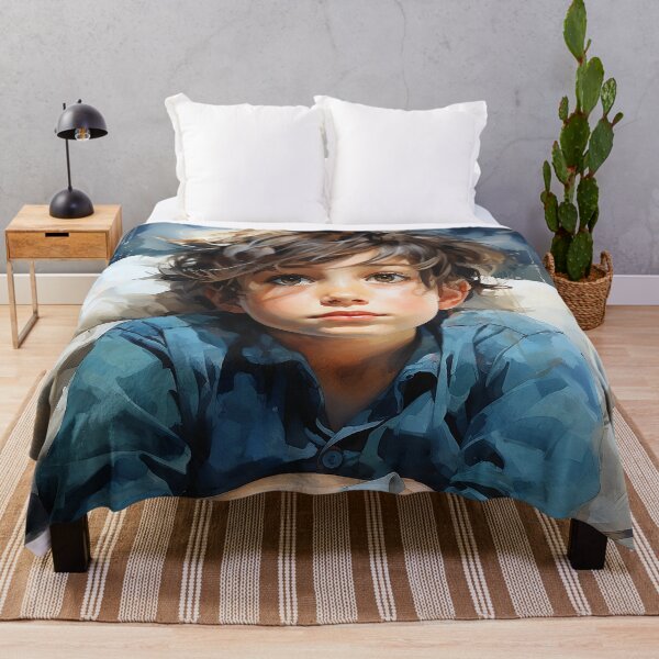 Item preview, Midnight Melancholy - A Little Boy Laying In Bed At Night Unable To Sleep - Children Art - Watercolor Art designed and sold by CastleBySea.
