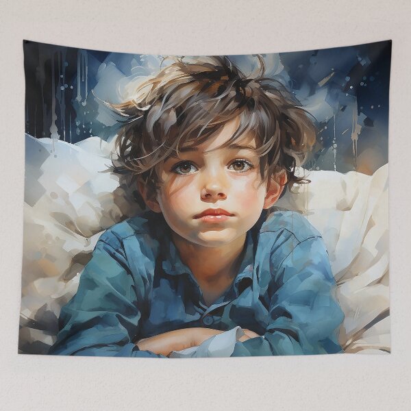 Item preview, Midnight Melancholy - A Little Boy Laying In Bed At Night Unable To Sleep - Children Art - Watercolor Art designed and sold by CastleBySea.
