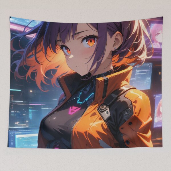 Item preview, Cyberpunk Anime Girl in Orange designed and sold by ByteyCreatives.