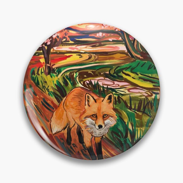 Item preview, Fox Portrait. Spring season, floral fox, vintage fox, fox painting, Edvard Munch style designed and sold by FoxVibes.