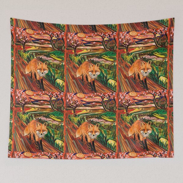 Item preview, Fox Portrait. Spring season, floral fox, vintage fox, fox painting, Edvard Munch style designed and sold by FoxVibes.