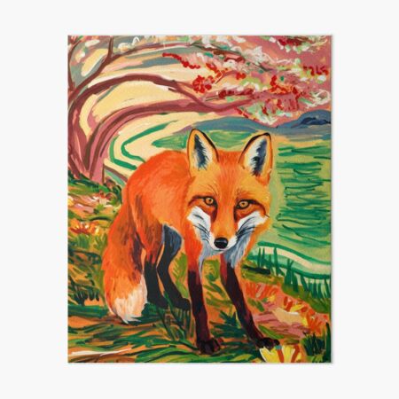 Item preview, Fox Portrait. Spring season, floral fox, vintage fox, fox painting, Edvard Munch style designed and sold by FoxVibes.