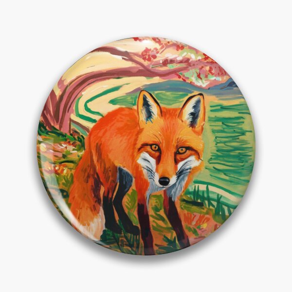 Item preview, Fox Portrait. Spring season, floral fox, vintage fox, fox painting, Edvard Munch style designed and sold by FoxVibes.