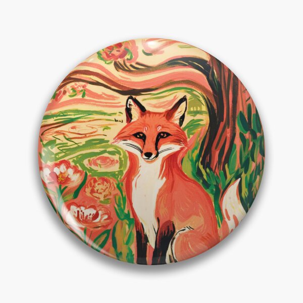 Item preview, Fox Portrait. Spring season, floral fox, vintage fox, fox painting, Edvard Munch style designed and sold by FoxVibes.