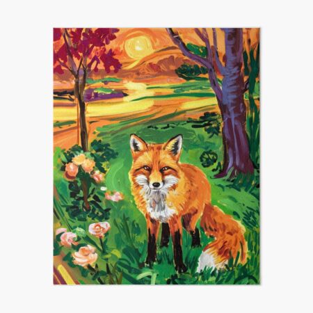 Item preview, Fox Portrait. Spring season, floral fox, vintage fox, fox painting, Edvard Munch style designed and sold by FoxVibes.