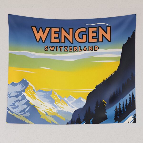 Item preview, Wengen Switzerland Vintage Travel Poster designed and sold by ZionPosteria.