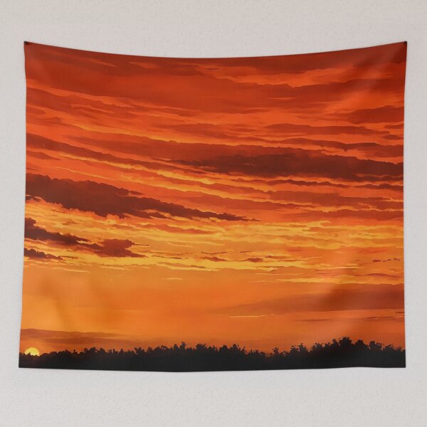 Item preview, Mountain Ridge Flame Coloured Sunset Sky designed and sold by taiche.