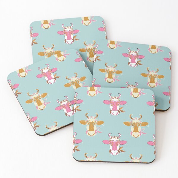 Item preview, Cute Cow Portrait on Light Teal Pattern designed and sold by aneladesigns.