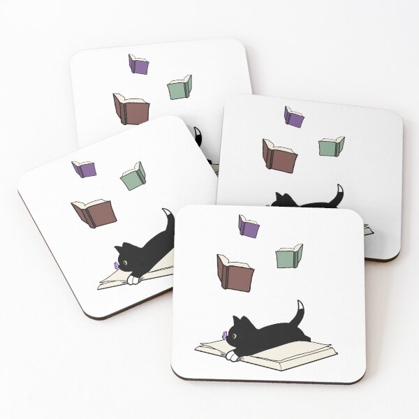Item preview, Black & white cat on book with butterfly on nose and floating books above designed and sold by Articbee.